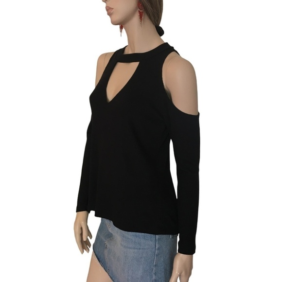 Revolve LNA Cold Shoulder Sweater Top Tunic Modal Blend Choker V-Neck - Picture 5 of 11